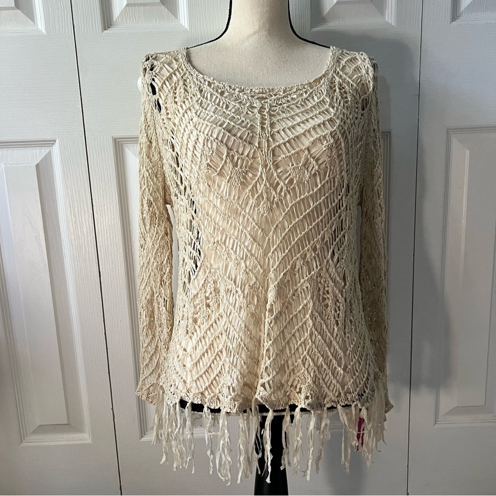 Xhilaration NWT Cream Crochet Fringe Boho Top Size XL